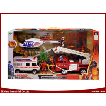 DIY Spielzeug Feuer Sets mit Helikopter, Krankenwagen und Reibung Spielzeug Feuerwehrauto für Kinder
